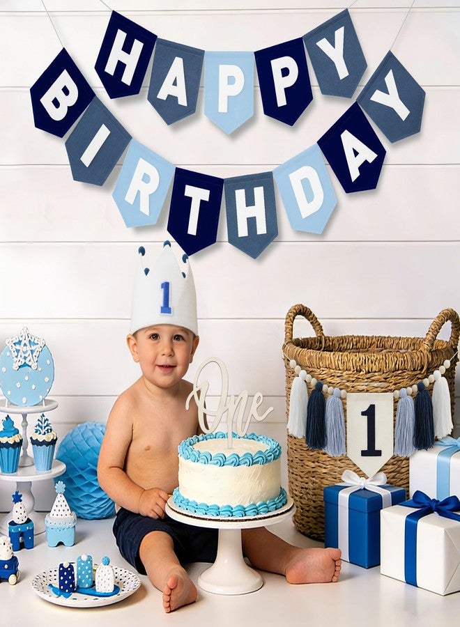 DCJHFJ Felt Navy Blue Happy Birthday High Chair Banner Pre-Strung Birthday Hanging Decoration For Baby Boy 1st Birthday Party Decorations - Image 3